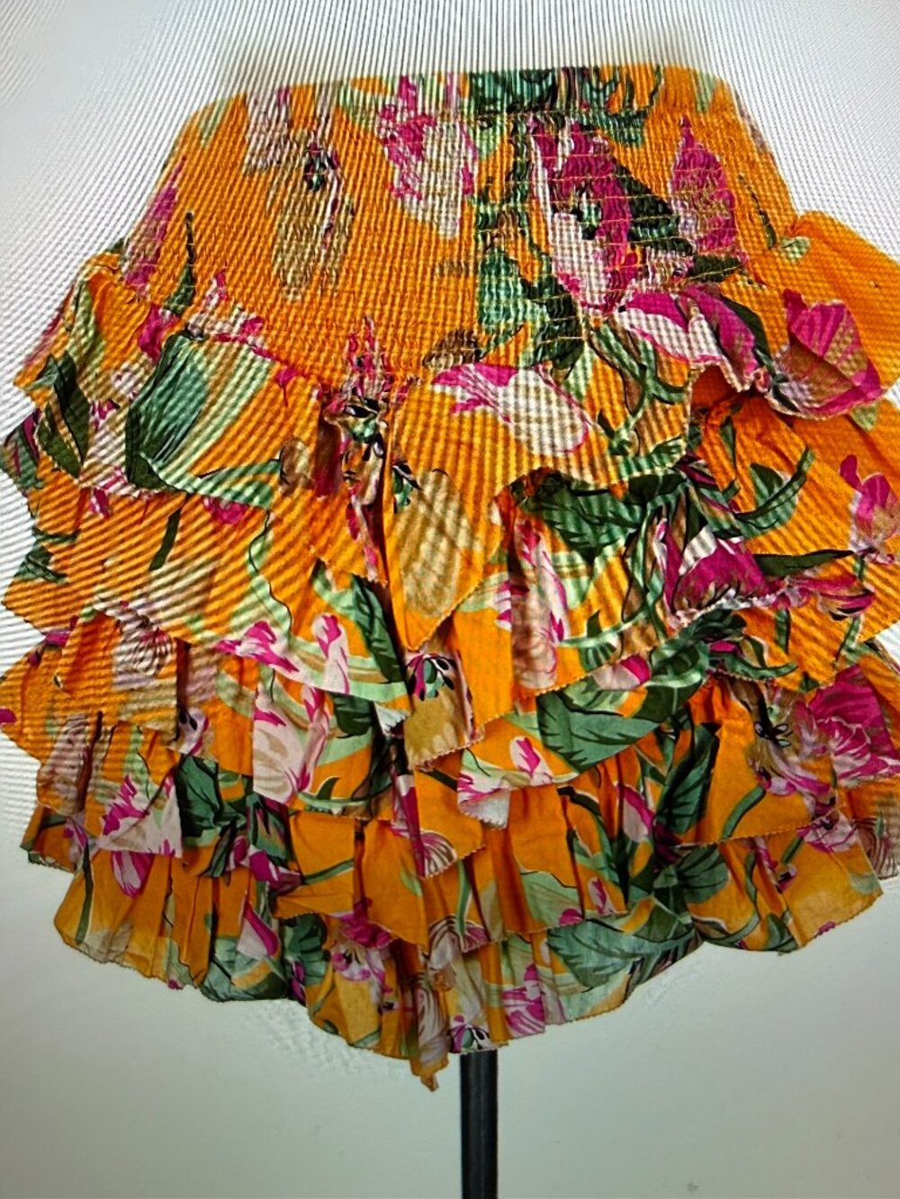 Anthropologie Love The Label Tiered Ruffled Mini Skirt Topanga Orange M
